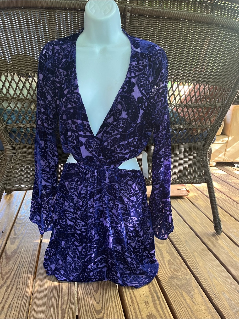 Tobi Purple Velvet Paisley Wrap Cutout Dress - Picture 2 of 6